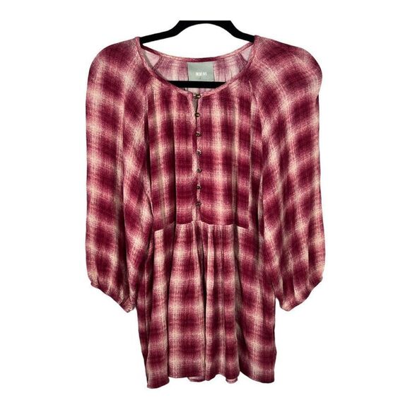 Anthropologie Maeve Women's Cavalon Pink Plaid Popover Tunic 100% Rayon … - Picture 2 of 8